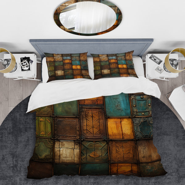 DesignArt Green Stones Tiles III Abstract Tile Duvet Cover Set Wayfair